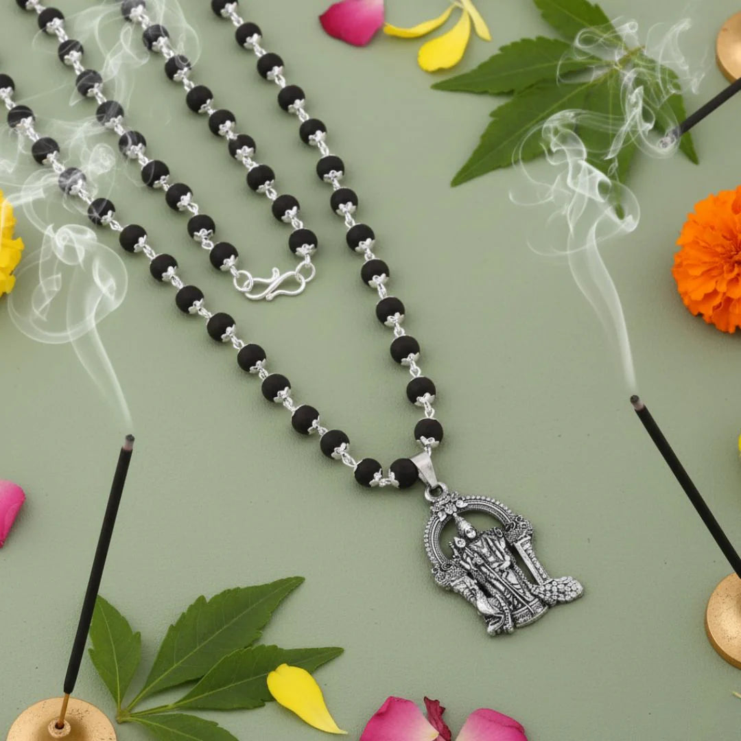 Lord Murugan Pendant with Karungali Mala | Natural Ebony Wood |