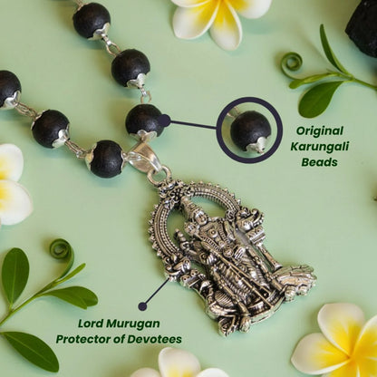 Lord Murugan Pendant with Karungali Mala | Natural Ebony Wood |