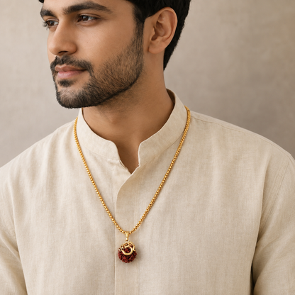 Om Rudraksha Gold Plated Pendant with Chain | Spiritual Protection Necklace for Men & Women