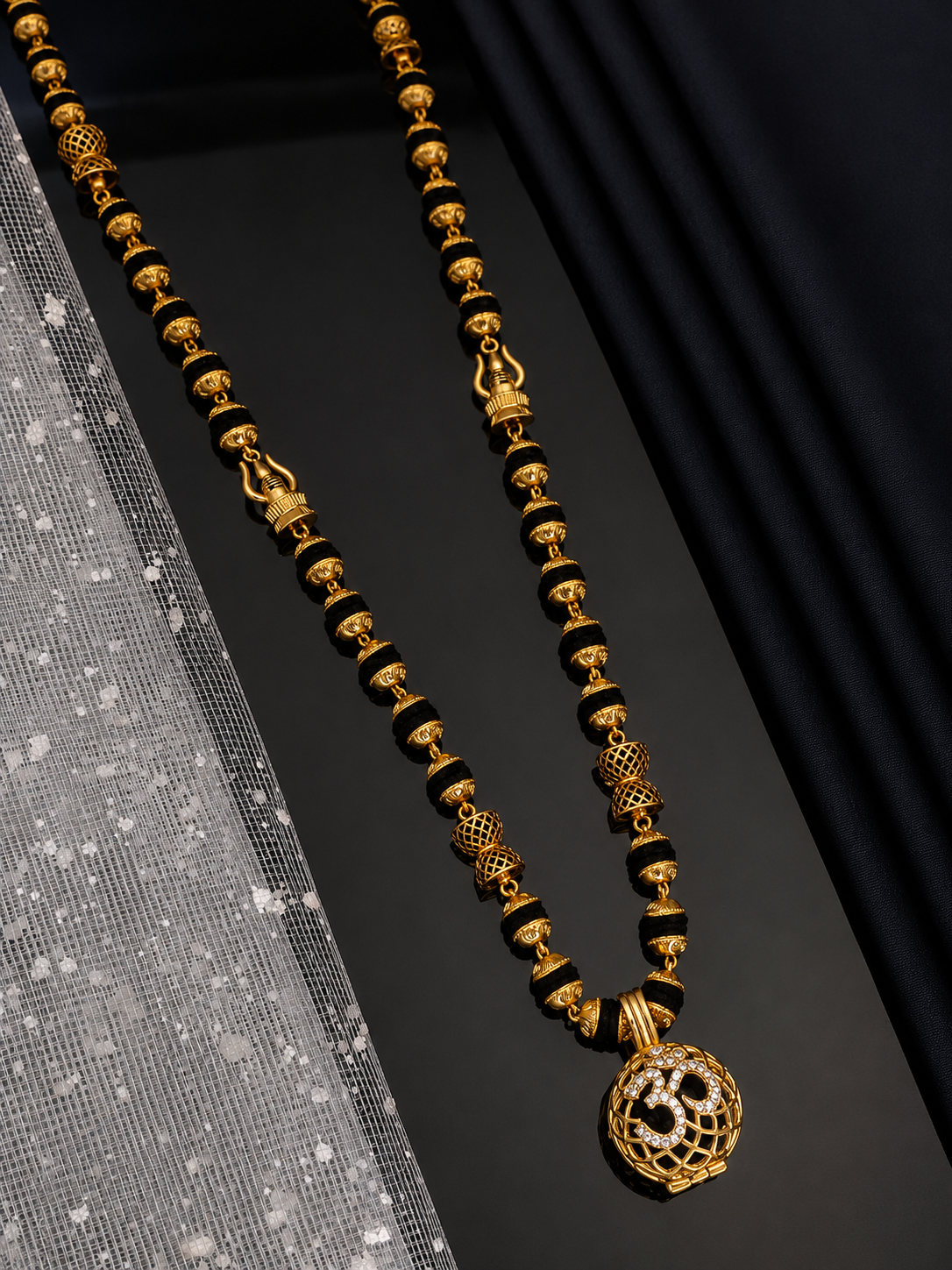 Shivling Trishul Design Rudraksha Mala With Om Pendent