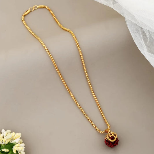 Om Rudraksha Gold Plated Pendant with Chain | Spiritual Protection Necklace for Men & Women